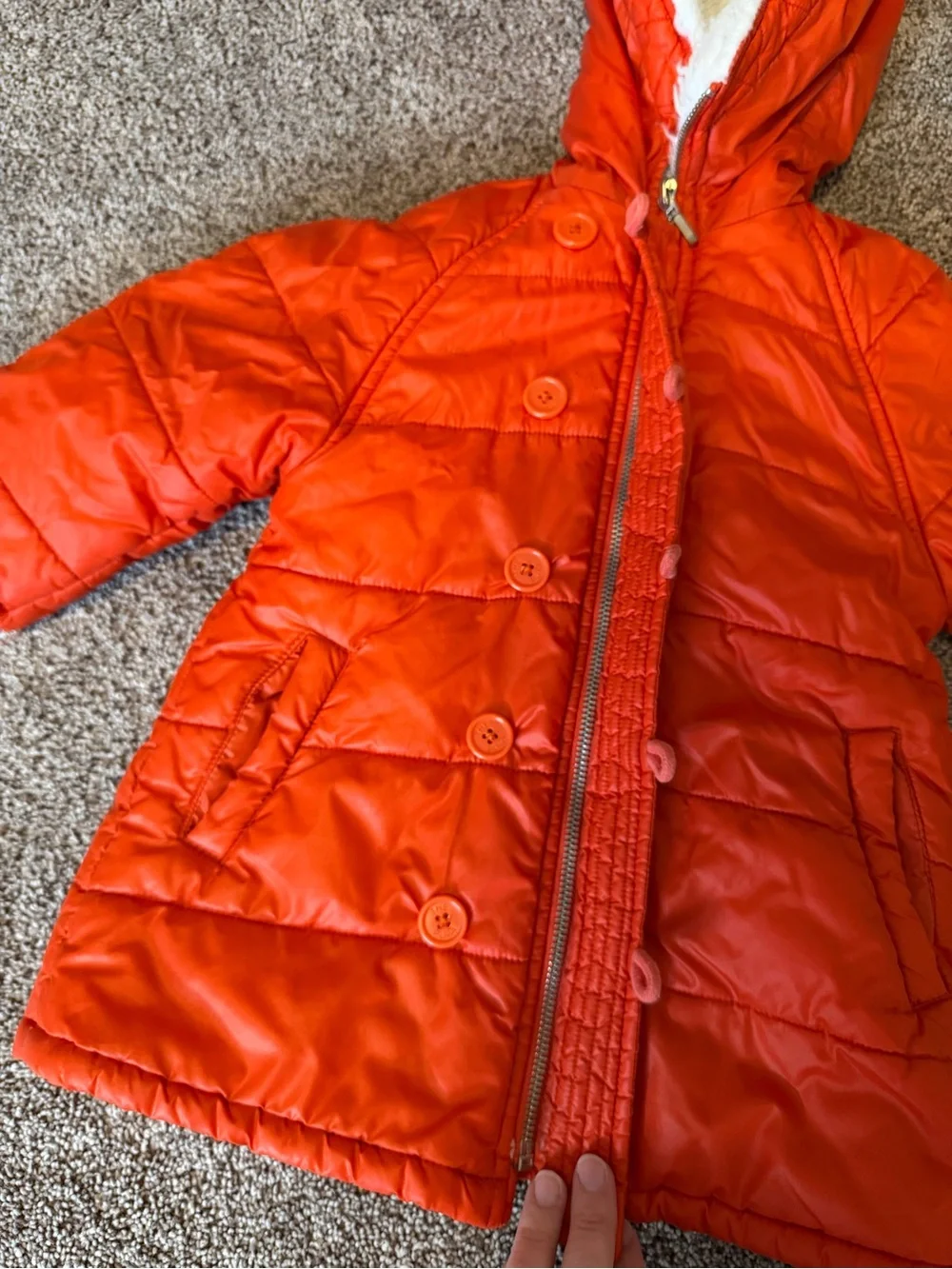 The Children's Place Orange Hooded Sherpa-Lined Puffer Coat